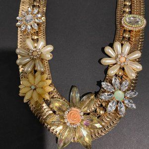 Floral Metal Statement Bib Necklace